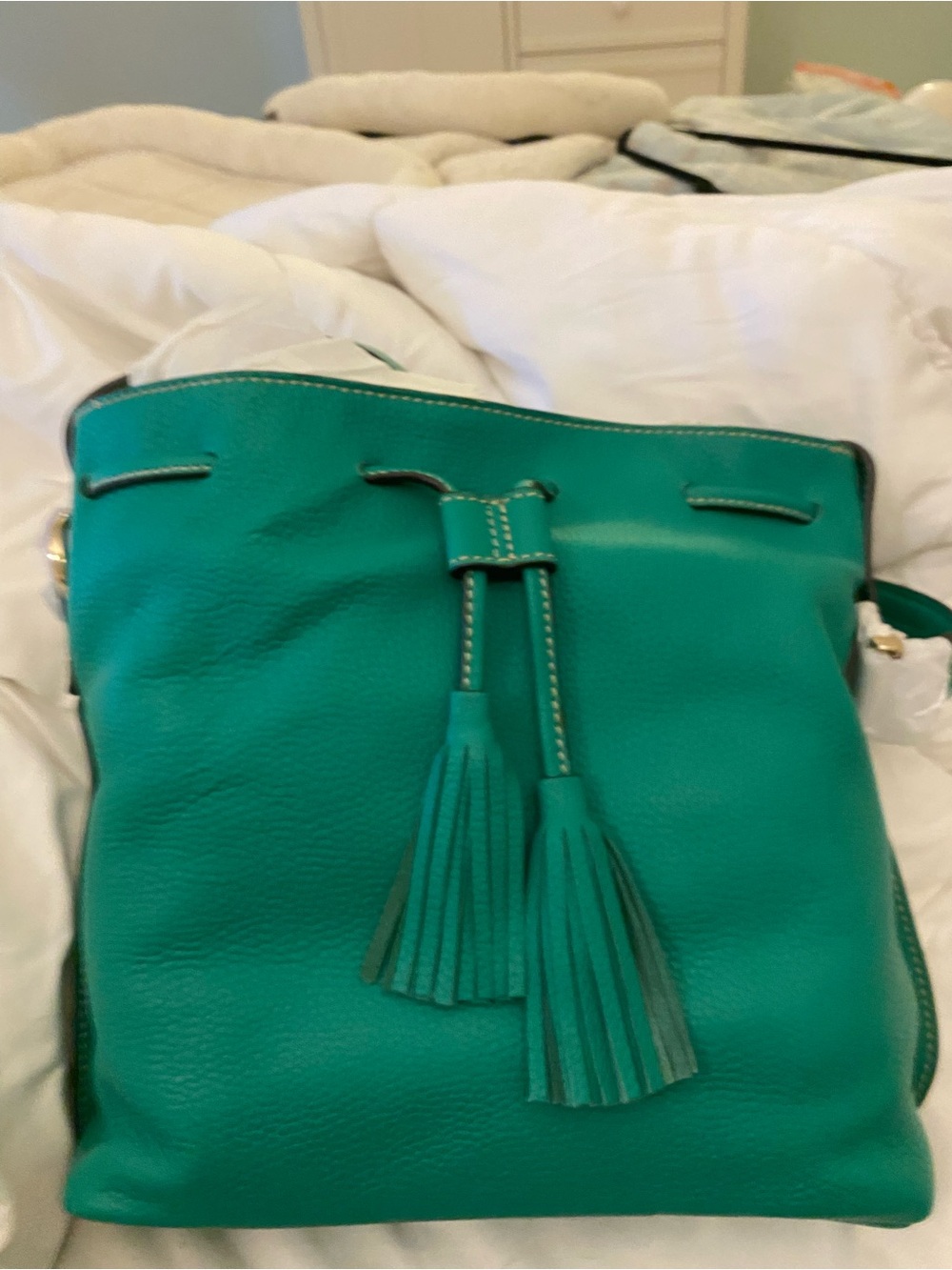 Boden brand green leather nwot large crossbody purse - Picture 3 of 9